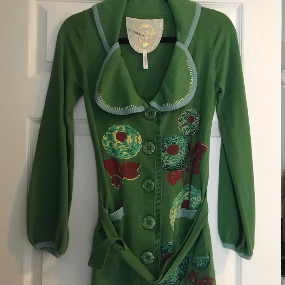 Knitted dove green cardigan sweater size small